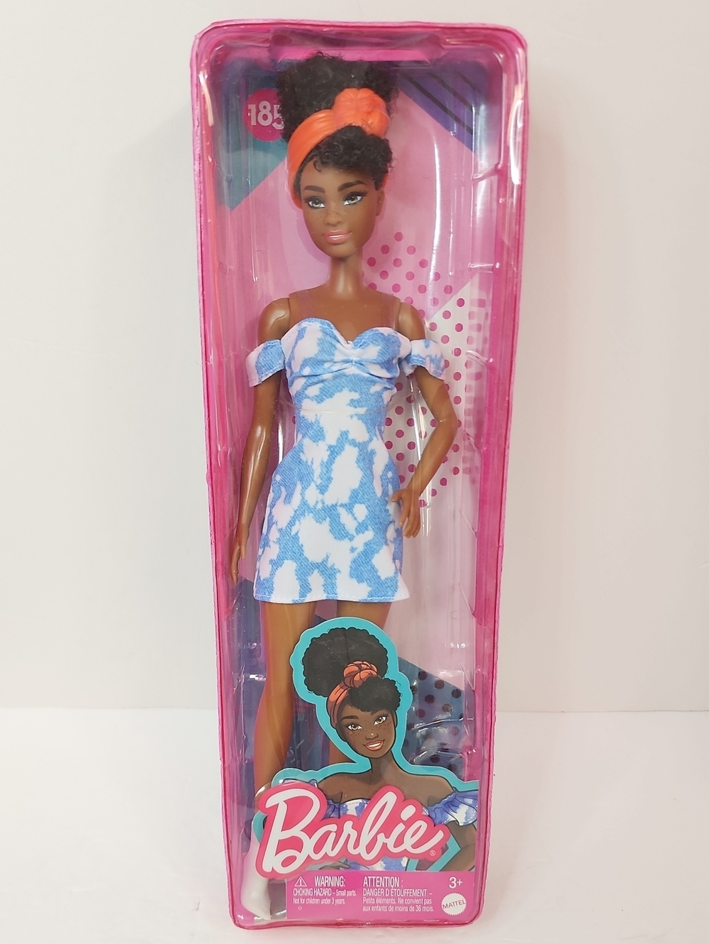Barbie Fashionistas #185 Black Doll Blue Floral Dress Natural Hair NRFB 2022